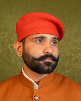 Rajputi Beret Cap in Saffron