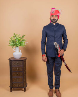 Navy Blue Jodhpuri Bandhgala Suit For Men