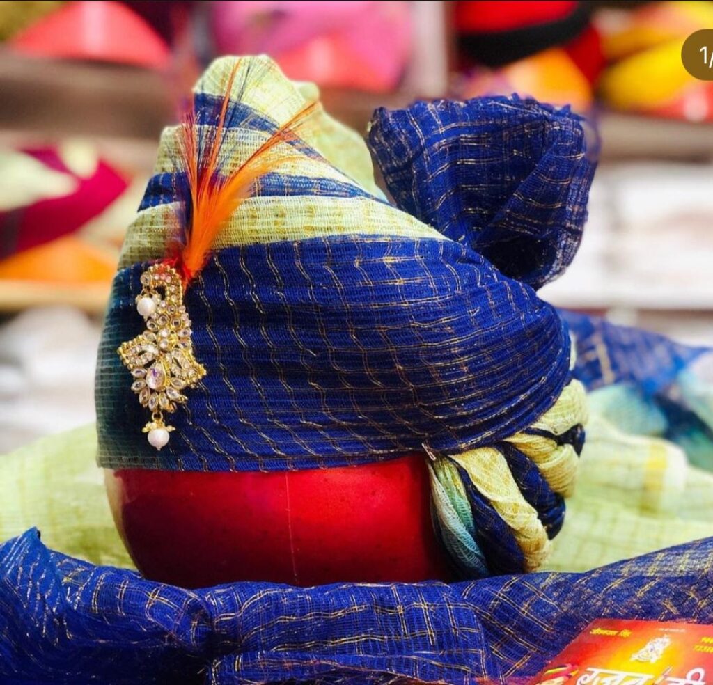 Buy Royal Blue Ivory Doriya Safa | Traditional Rajasthani Turban ...