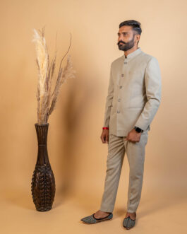 Beige Jodhpuri Bandhgala Suit For Men