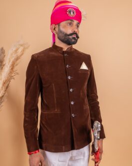 Velvet Brown Color Jodhpuri Bandgala with Trouser