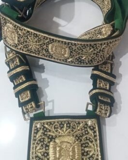 Premium Green Golden Zari Jardozi Work Groom Crossbelt