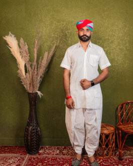 Cotton Collar Kurta with Traditional Dhoti Set