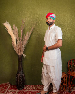 Cotton Collar Kurta with Traditional Dhoti Set