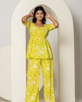 Cotton Printed Short Kurti Bottom Co-Ord Set