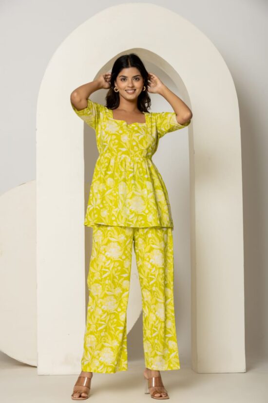 Cotton Printed Short Kurti Bottom Co-Ord Set