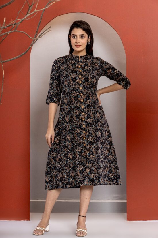 Cotton Katha Printed A- Line Kurta - Image 3