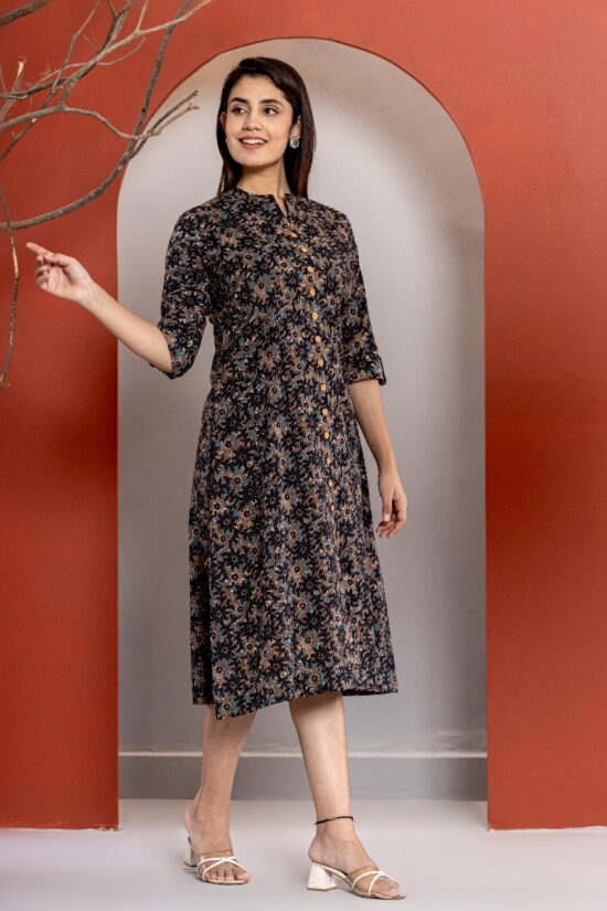 Cotton Katha Printed A- Line Kurta - Image 4