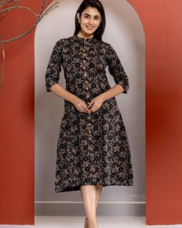 Cotton Katha Printed A- Line Kurta