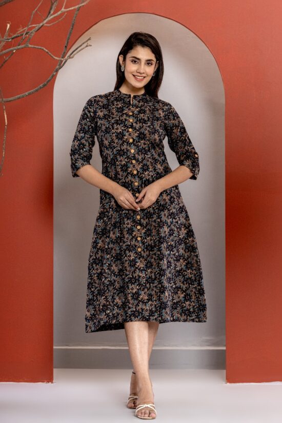 Cotton Katha Printed A- Line Kurta