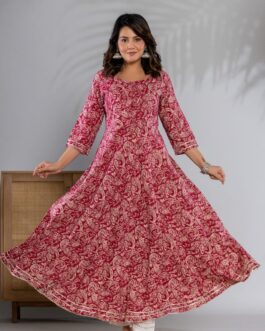 Trendy Reyon Printed Ethnic Gown with Pants