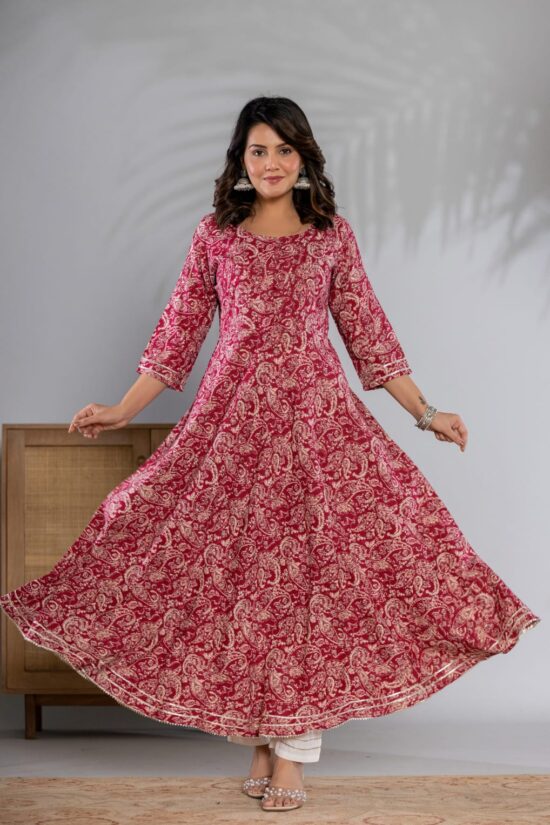 Trendy Reyon Printed Ethnic Gown with Pants