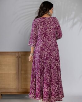 Purple Trendy Reyon Printed Ethnic Gown with Pants