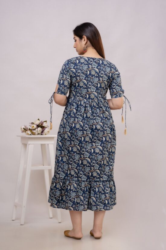 Black Floral Cotton Printed Dress - Image 3