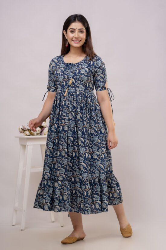 Black Floral Cotton Printed Dress - Image 2