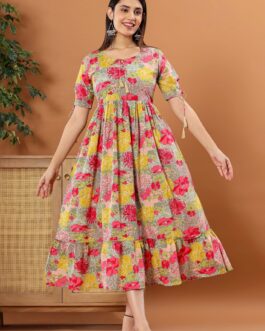 Multicolour Floral Cotton Printed Dress