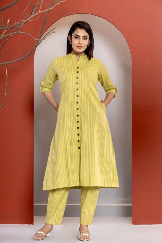 Green A-line Kurti Pant Set - Image 4