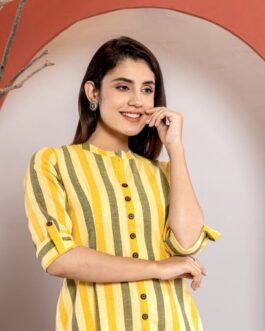 Yellow A-line Kurti Pant Set