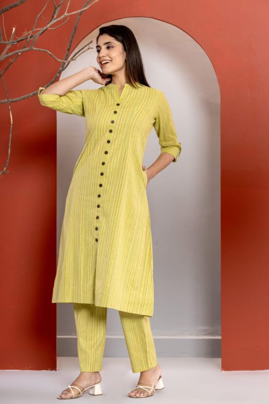 Green A-line Kurti Pant Set - Image 3