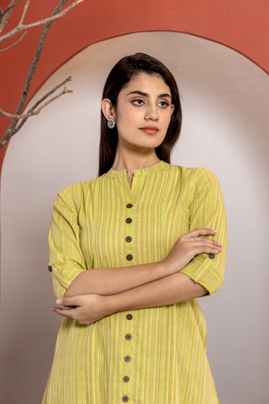 Green A-line Kurti Pant Set - Image 2