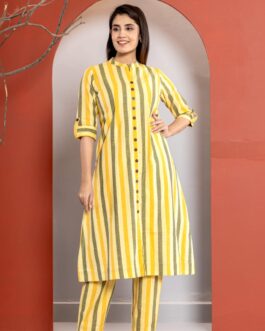 Yellow A-line Kurti Pant Set