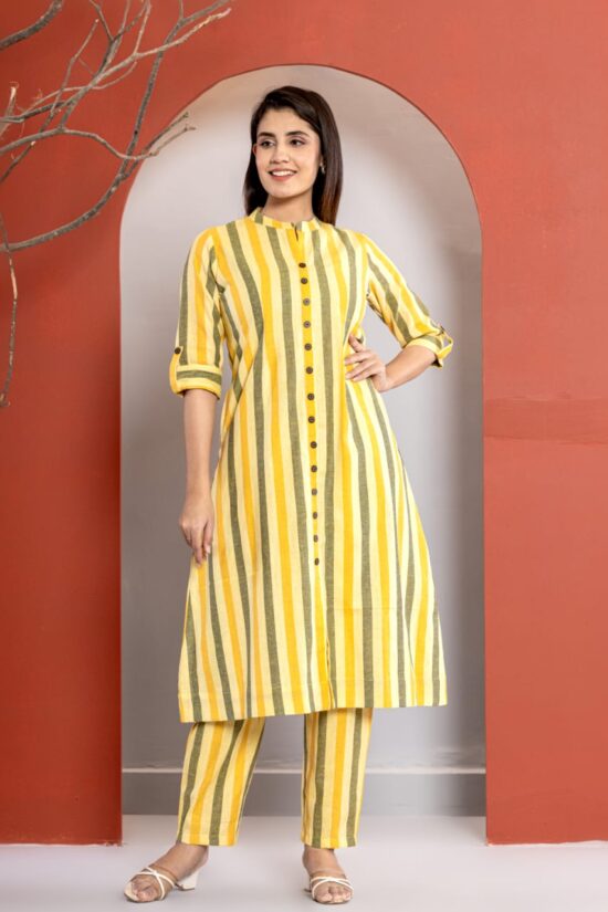 Yellow A-line Kurti Pant Set