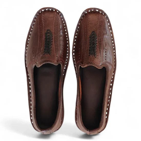 Traditional Brown Leather Square Cut Jutti for Men - Image 2