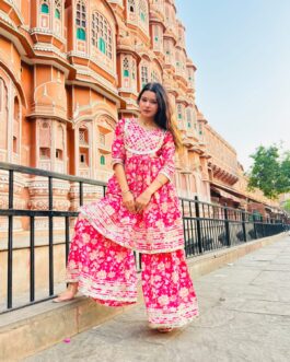 Pink Floral Cotton Kurti with Sharara