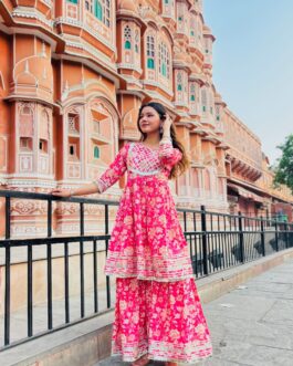 Pink Floral Cotton Kurti with Sharara