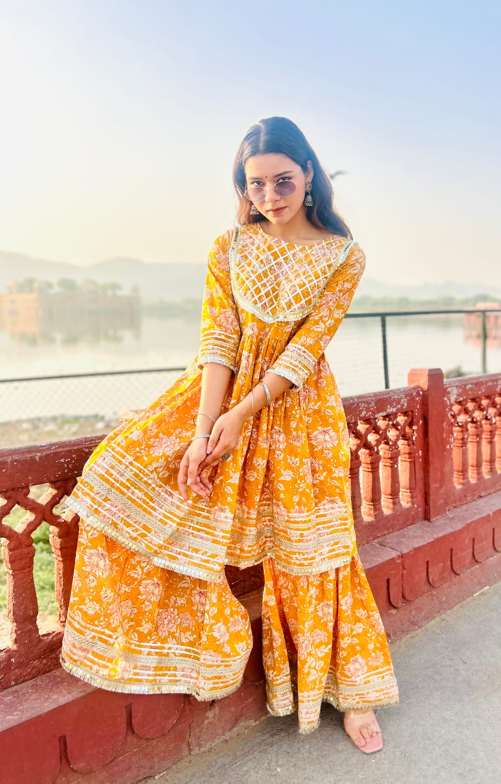 Floral Cotton Kurti with Sharara