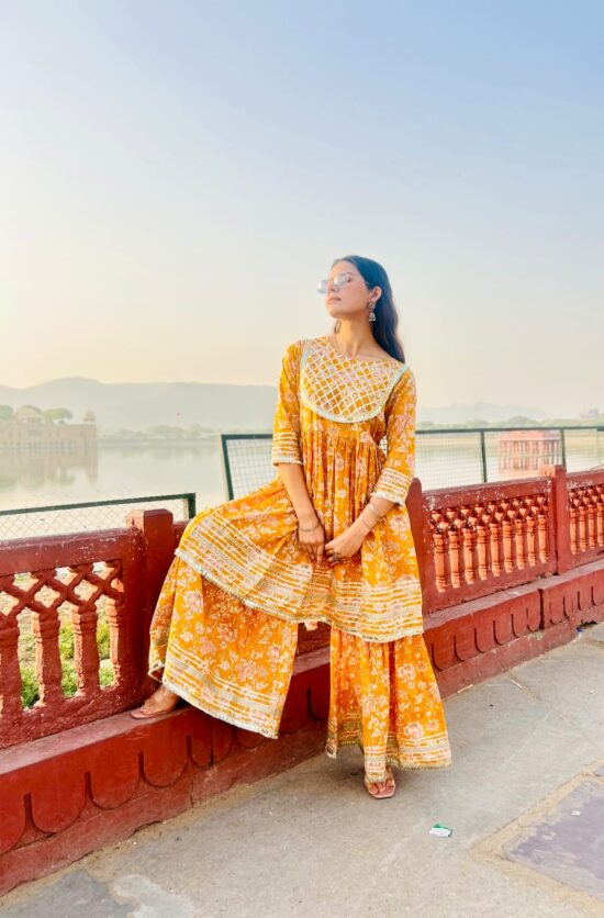 Floral Cotton Kurti with Sharara - Image 2