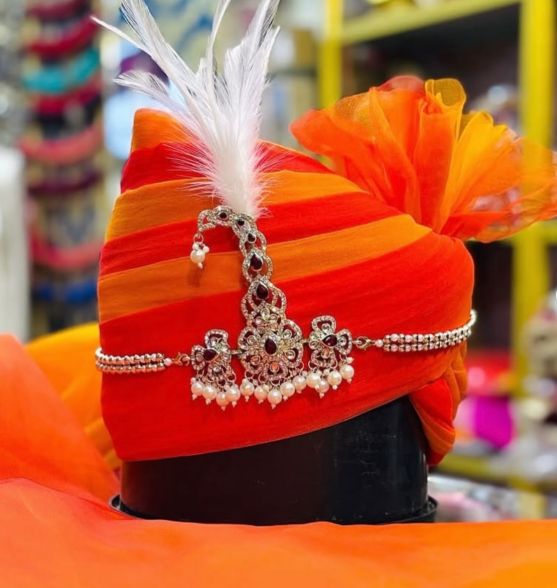 Royal kesariya yellow pure georgette wedding safa for groom