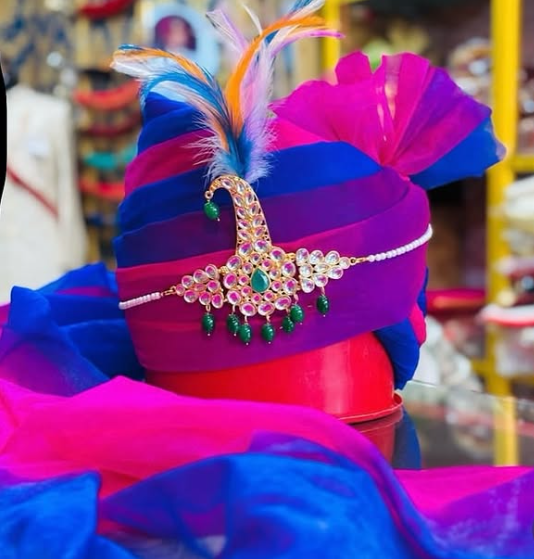 Royal Blue and pink Georgette Safa for Groom