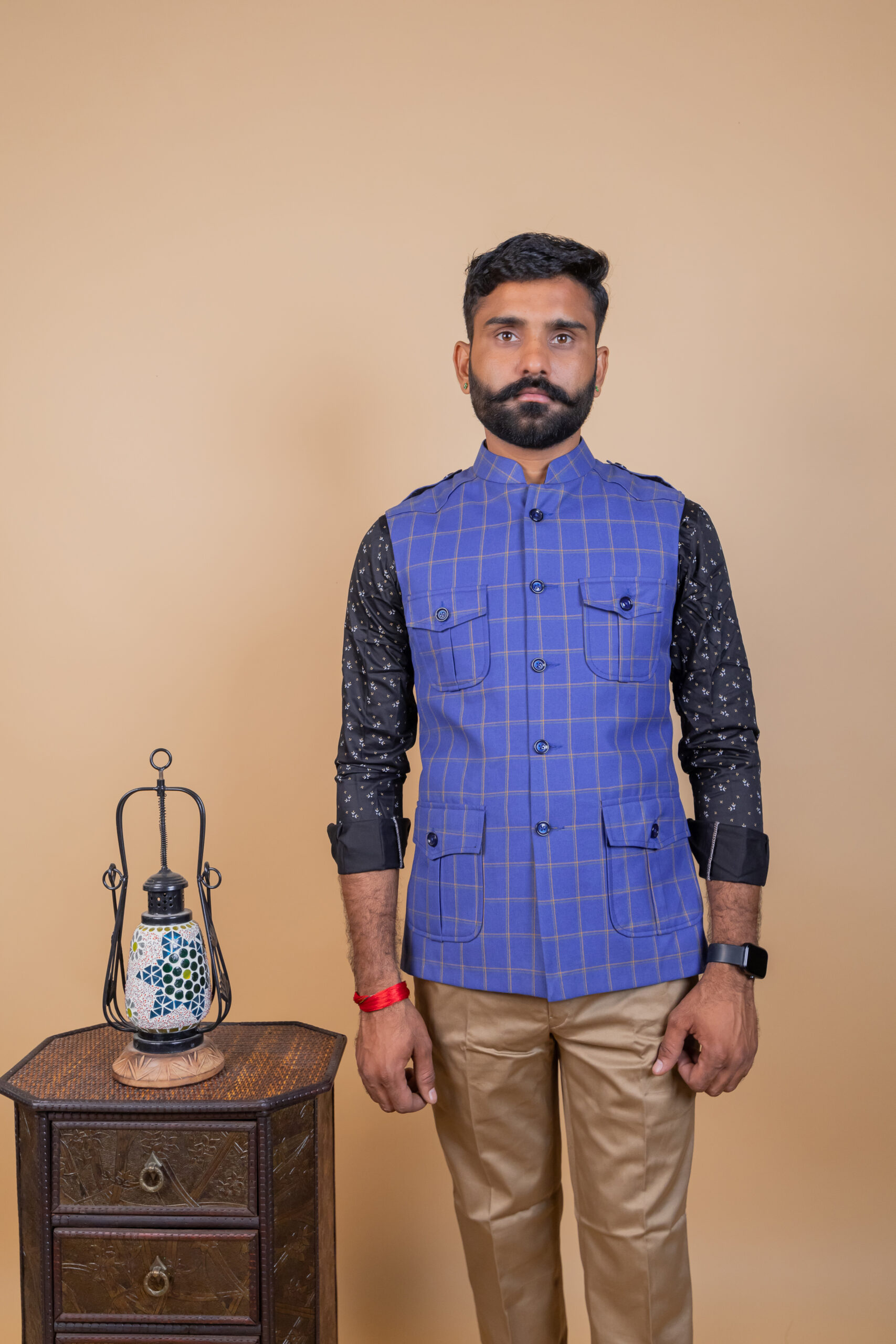 Blue Check Rajputana Hunting Jacket - Image 2