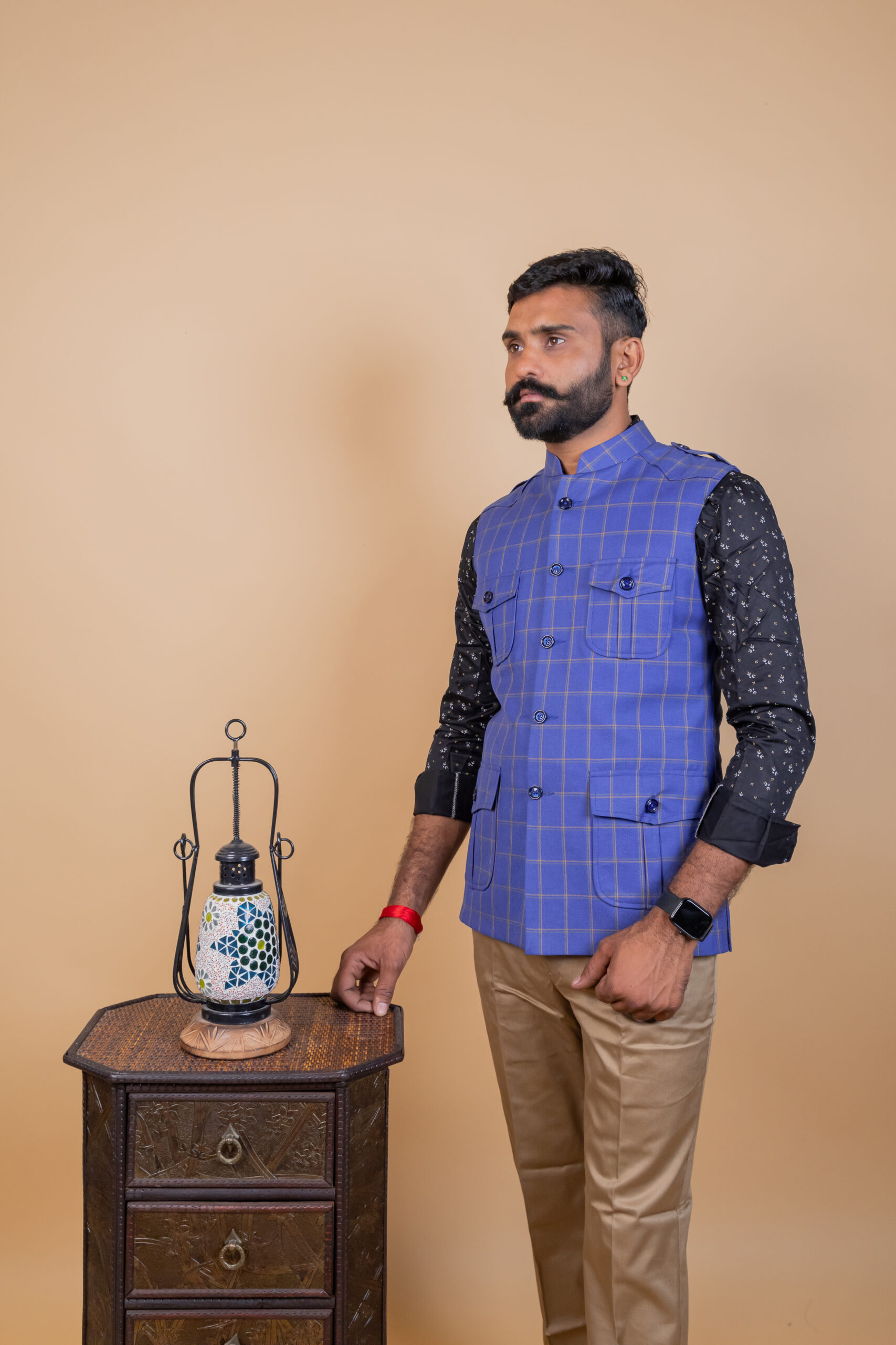 Blue Check Rajputana Hunting Jacket - Image 3