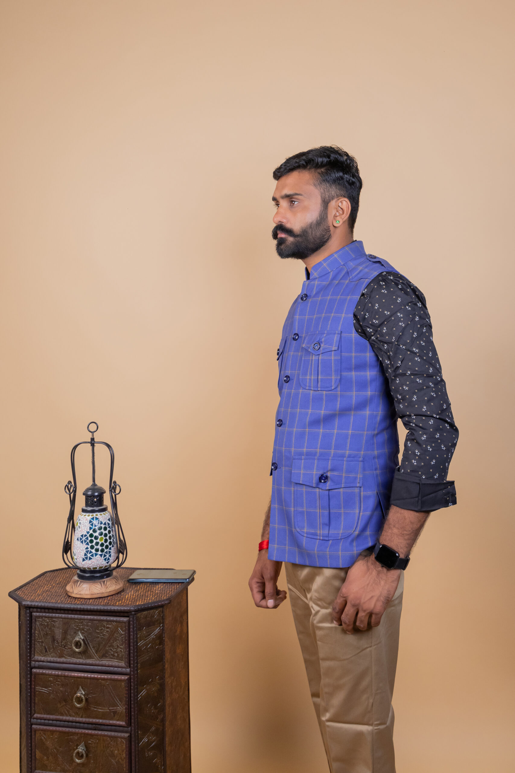 Blue Check Rajputana Hunting Jacket - Image 4