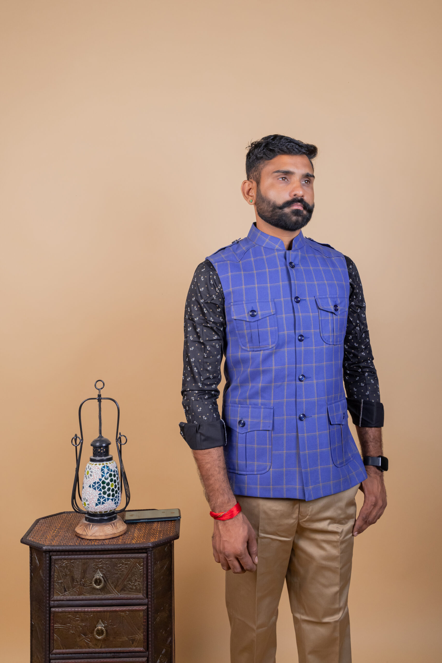 Blue Check Rajputana Hunting Jacket - Image 5