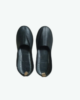 Classic Black Rounded Plain Leather Jutti for Men