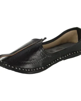 Black Textured Leather Jutti for Men
