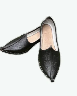 Black Textured Leather Jutti for Men