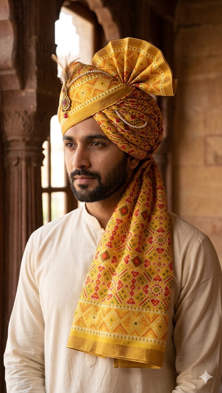 Golden Brown Printed Barati Safa
