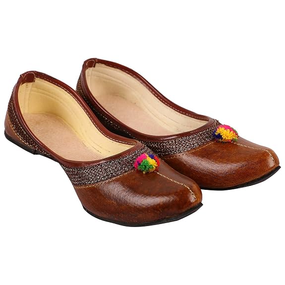 Brown Traditional Pom-Pom Women's Jutti - Image 2