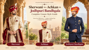 Read more about the article Sherwani vs Achkan vs Jodhpuri Bandhgala: Complete Groom Style Guide